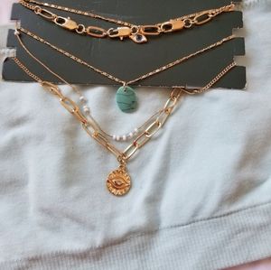 Necklace with a bandeau, gold, blue, turquoise